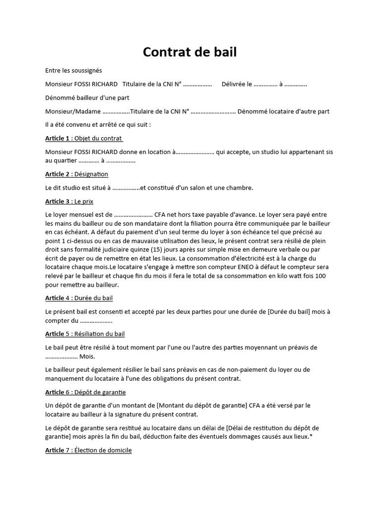 Modèle de contrat de bail simple | PDF | Droit privé