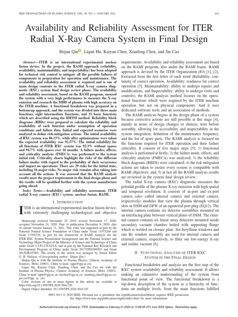 Availability and Reliability Assessment For ITER Radial X-Ray Camera ...