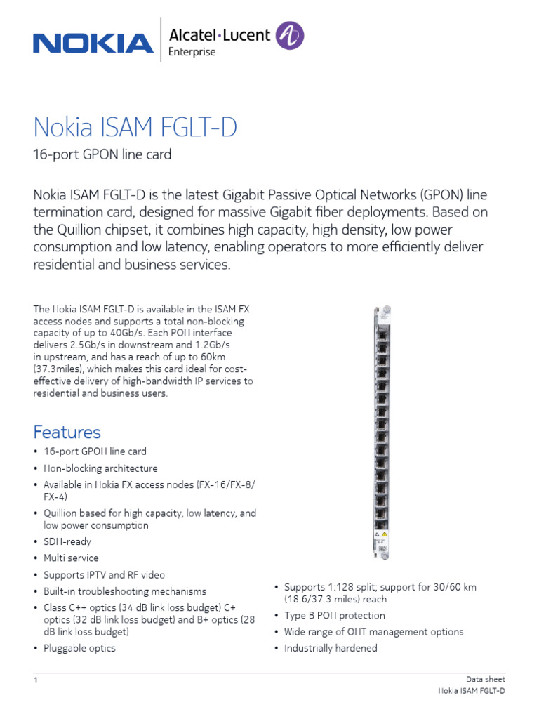 Nokia ISAM FGLT-D 16-Port GPON Card | PDF | Computer Network ...