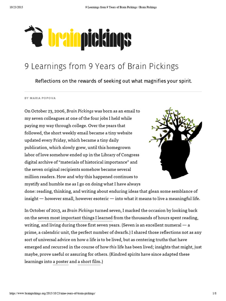 9 Learnings From 9 Years of Brain Pickings - Brain Pickings | PDF