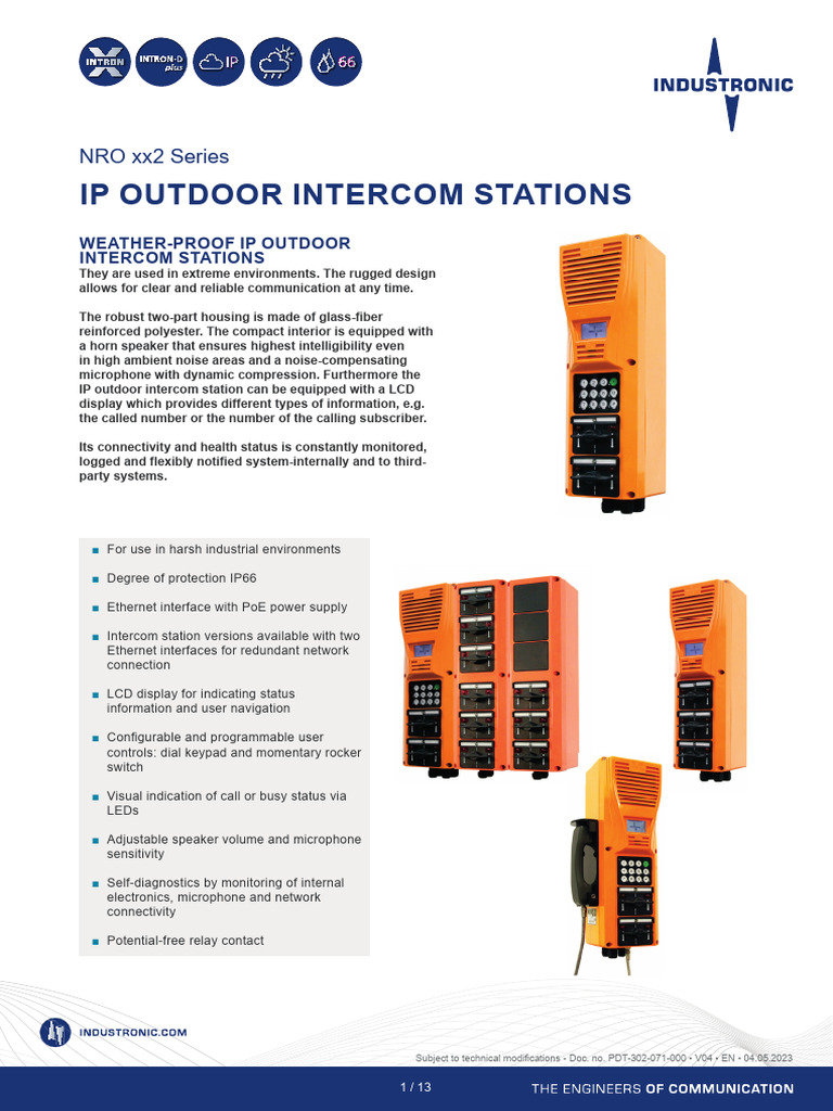 NRO xx2 Series IP OUTDOOR STATIONS PDF Network Switch Loudspeaker