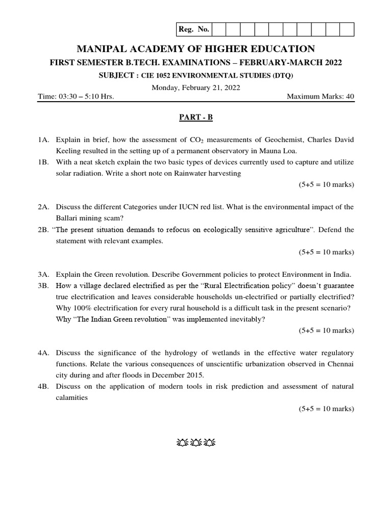 B.Tech Environmental Studies Exam 2022 | PDF | Teaching Methods ...