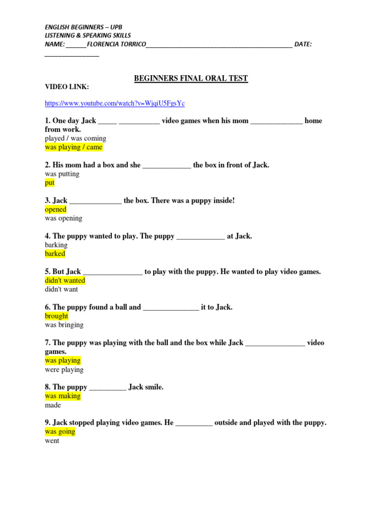 English Beginners Oral Test Guide | PDF | Human Communication