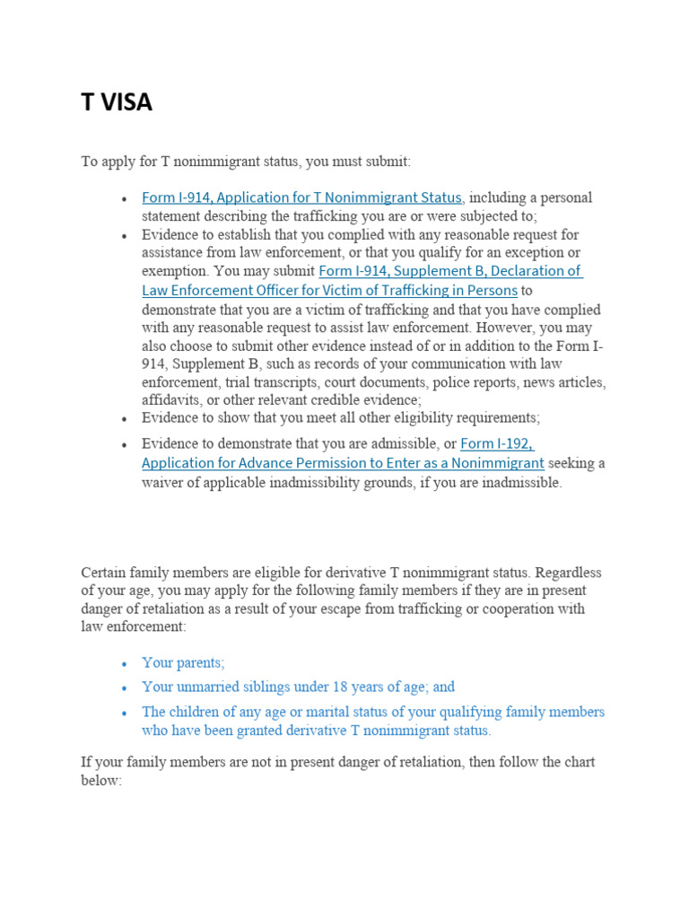 T Visa Application Guide and Requirements | PDF | Immigration To The ...