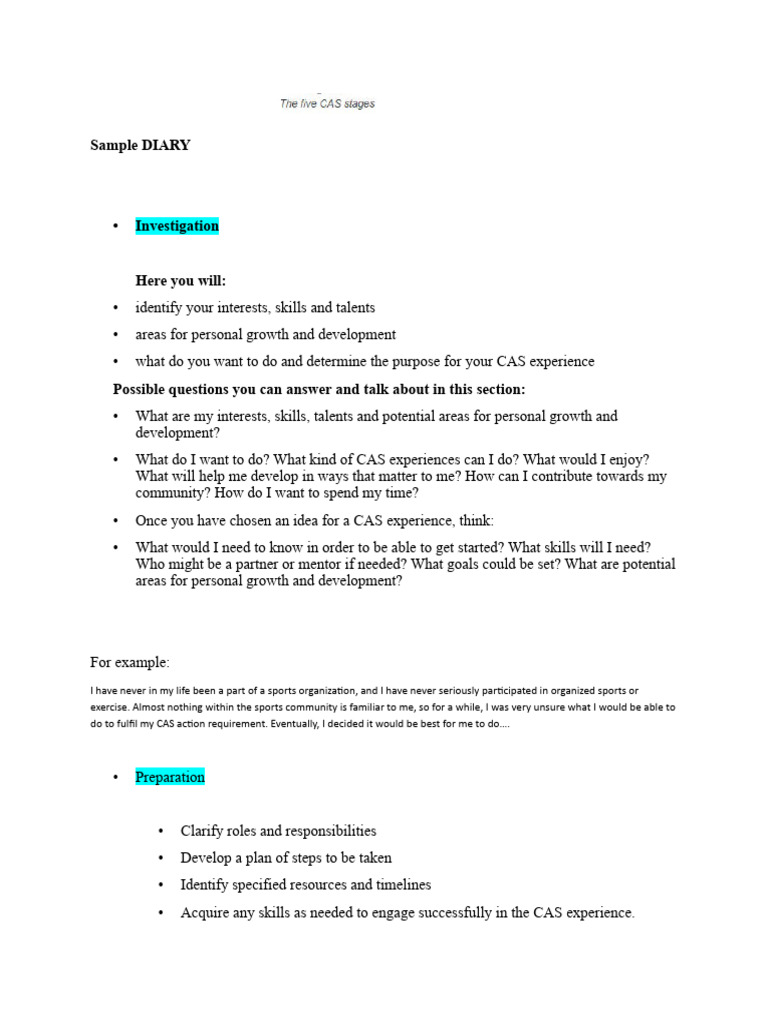 CAS Experience Reflection Diary | PDF | Chess | Experience