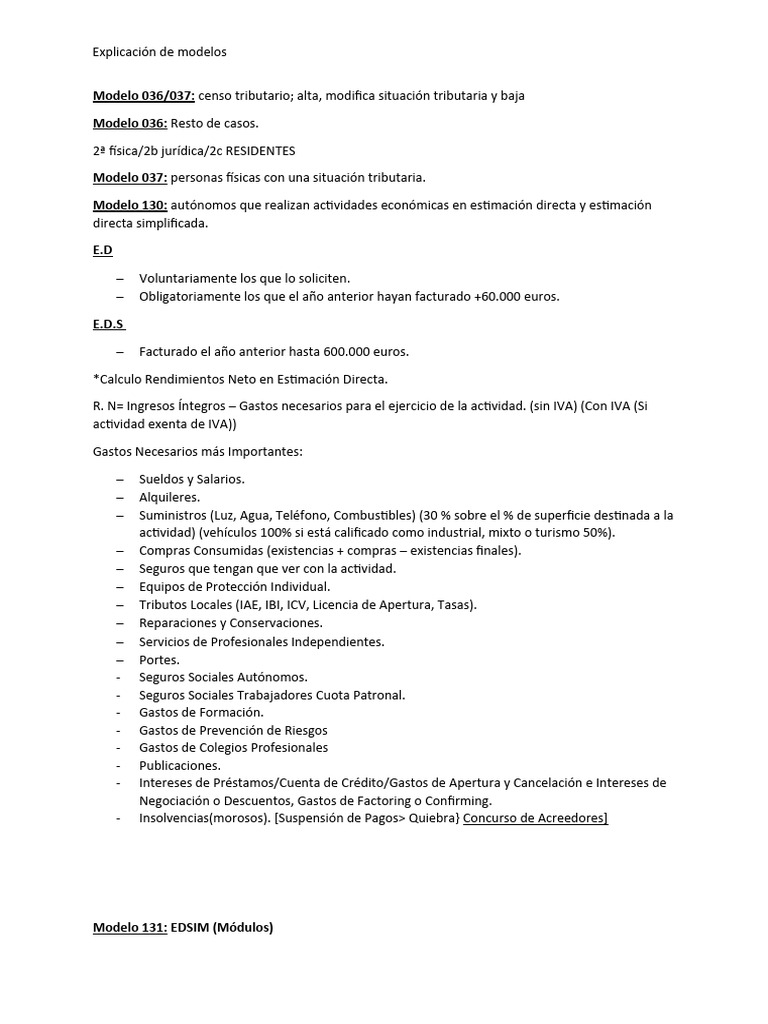 Modelos Tributarios para Autónomos y Empresas | PDF | Economias