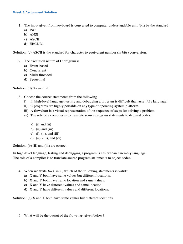 Week 1 C Programming Assignment Solutions | PDF | Programming ...