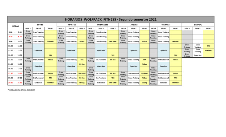 Wolfpack Fitness Class Schedule 2021 | PDF