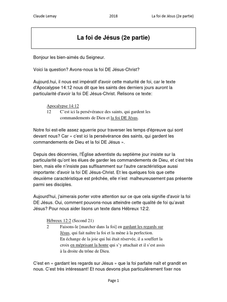 2018-04-07 La Foi de Jesus2 | PDF