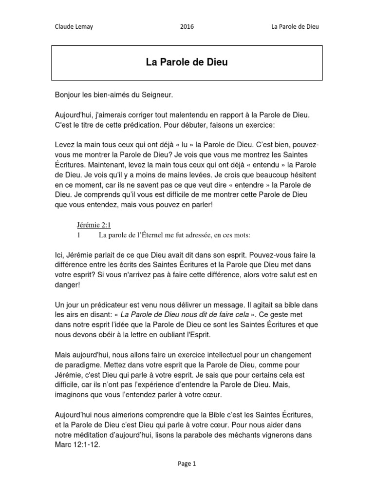 Comprendre la Parole de Dieu | PDF | Eucharistie | Dieu
