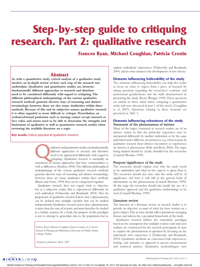 Critiquing Qualitative Research: A Guide | PDF | Qualitative Research ...