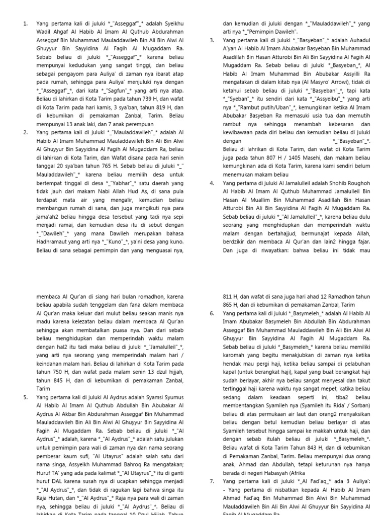 Sejarah Julukan Auliya Tarim | PDF