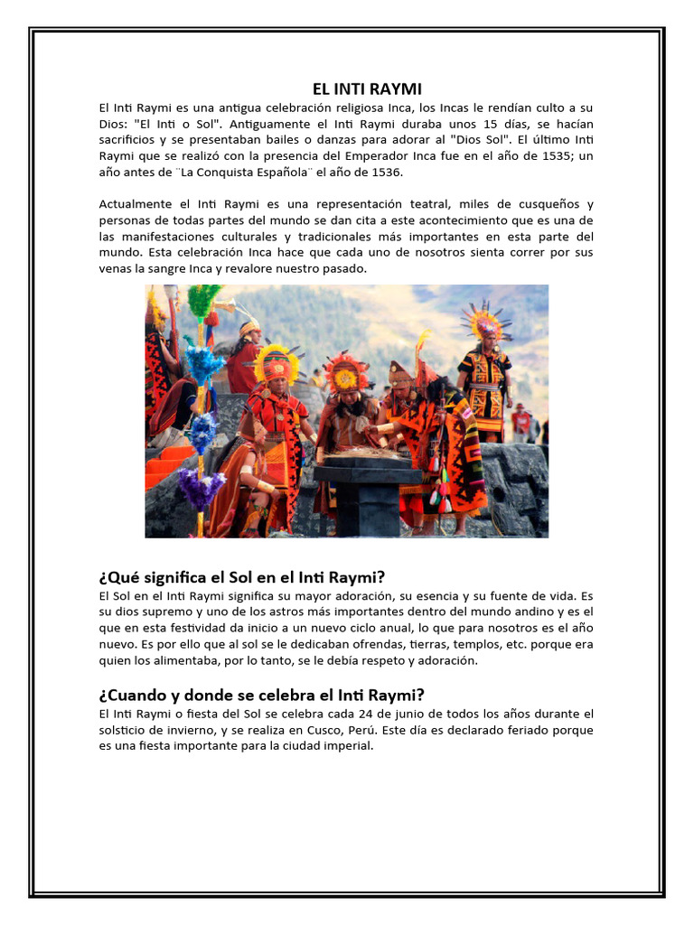 Historia y Celebración del Inti Raymi | PDF