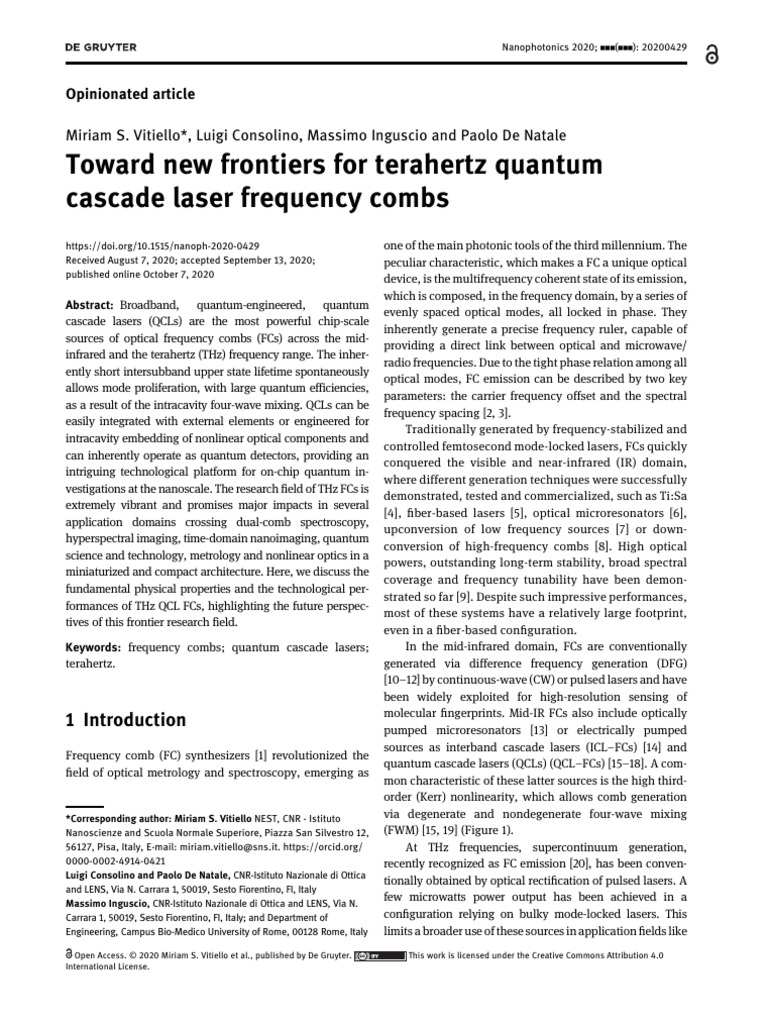 THz Quantum Cascade Laser Frequency Combs | PDF