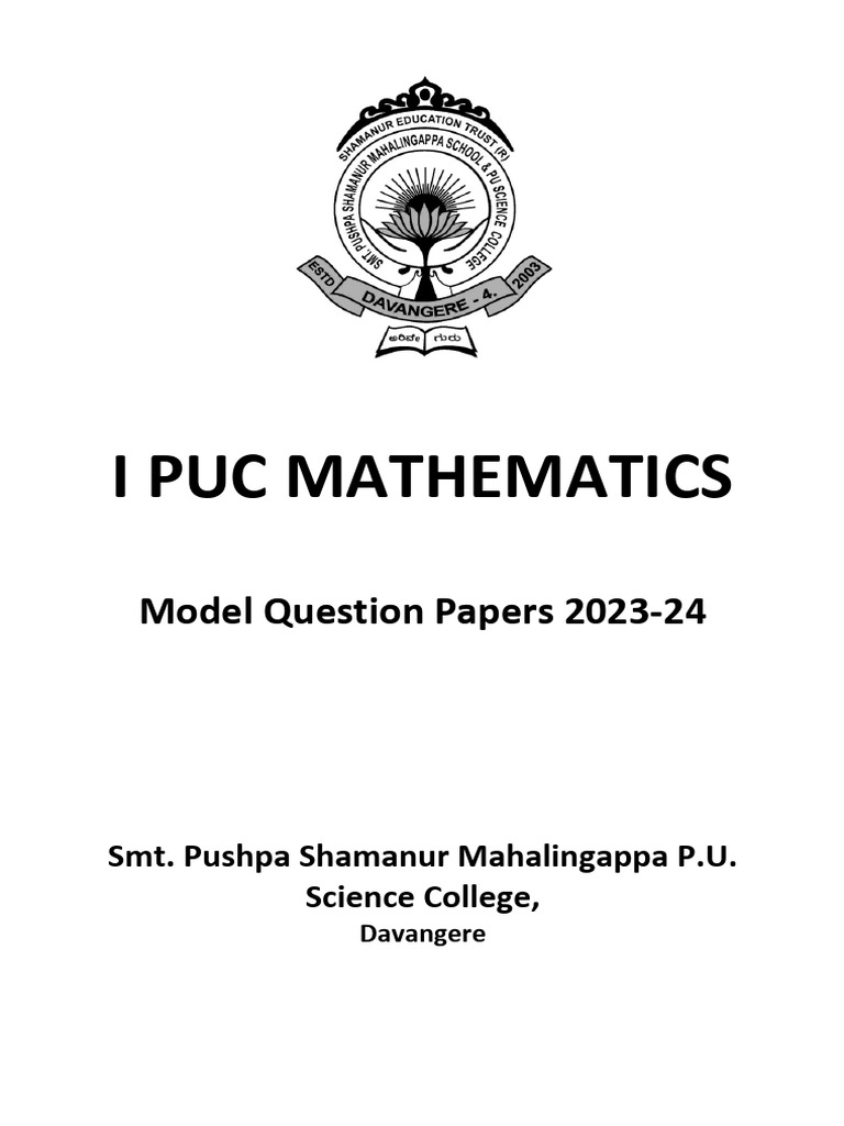 I PU Math - Model Question Papers | PDF | Mean | Mathematics