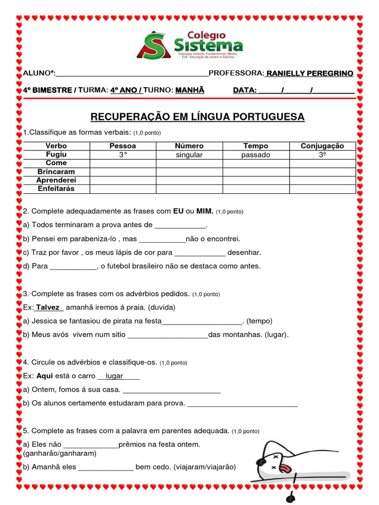 Recuperação 4º | PDF | Artes Linguísticas e Disciplina