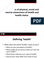 Definitions of Physical, Social and Mental Dimensions of Health and Health Status