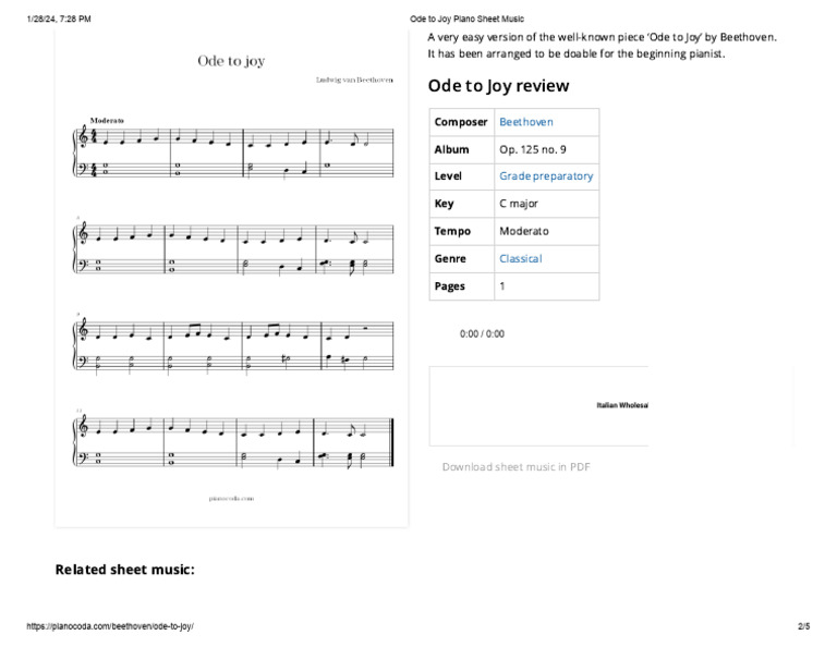 Ode To Joy Piano Sheet Music | PDF