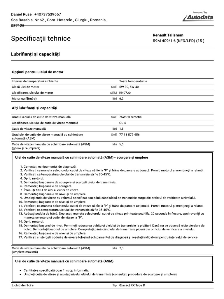 Specificatii Tehnice | PDF