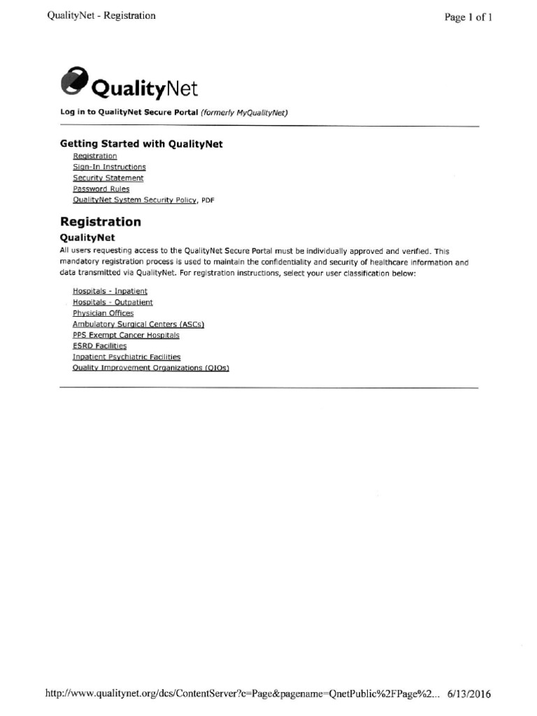 MBQIP Training Document 6 01 QualityNet Registration | PDF