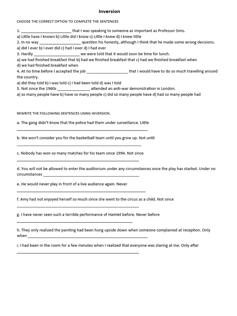 Inversion Exercises for English Grammar | PDF