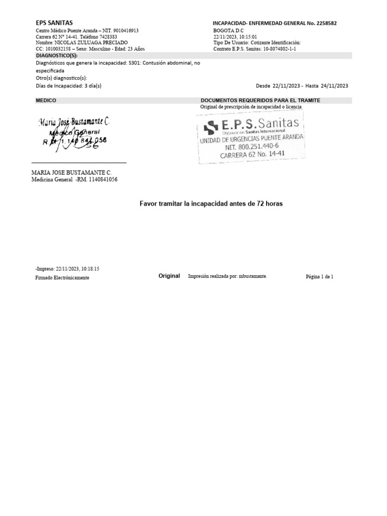 Sanitas Bogota Nicolas Zuluaga Preciado PDF