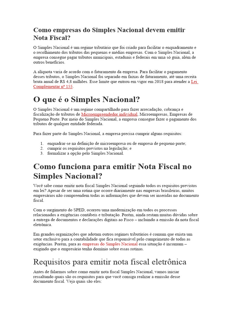 Como Empresas Do Simples Nacional Devem Emitir Nota Fiscal | PDF ...