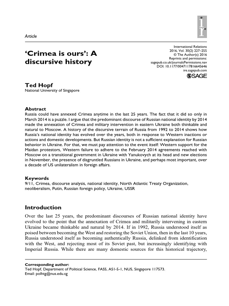 Ted Hopf 2016. Crimea Is Ours - A Discursive History. 22p. Dani | PDF
