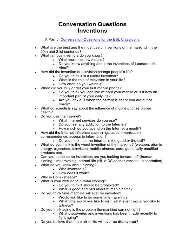 ESL Conversation Questions on Inventions | PDF | Invention | Human