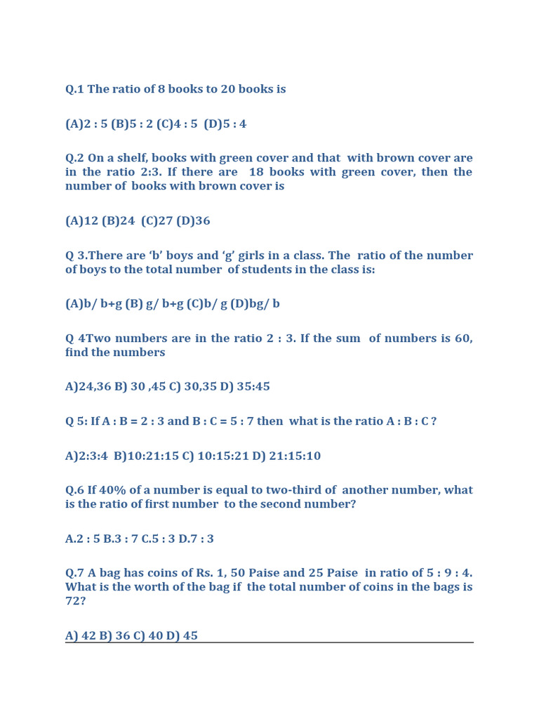 Ratio And Proportion Pdf