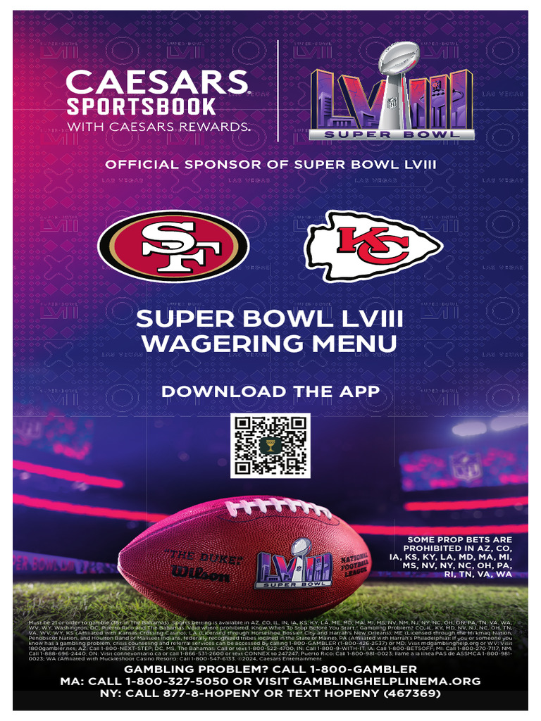 Caesars sportsbook super bowl 58 prop betting menu pdf