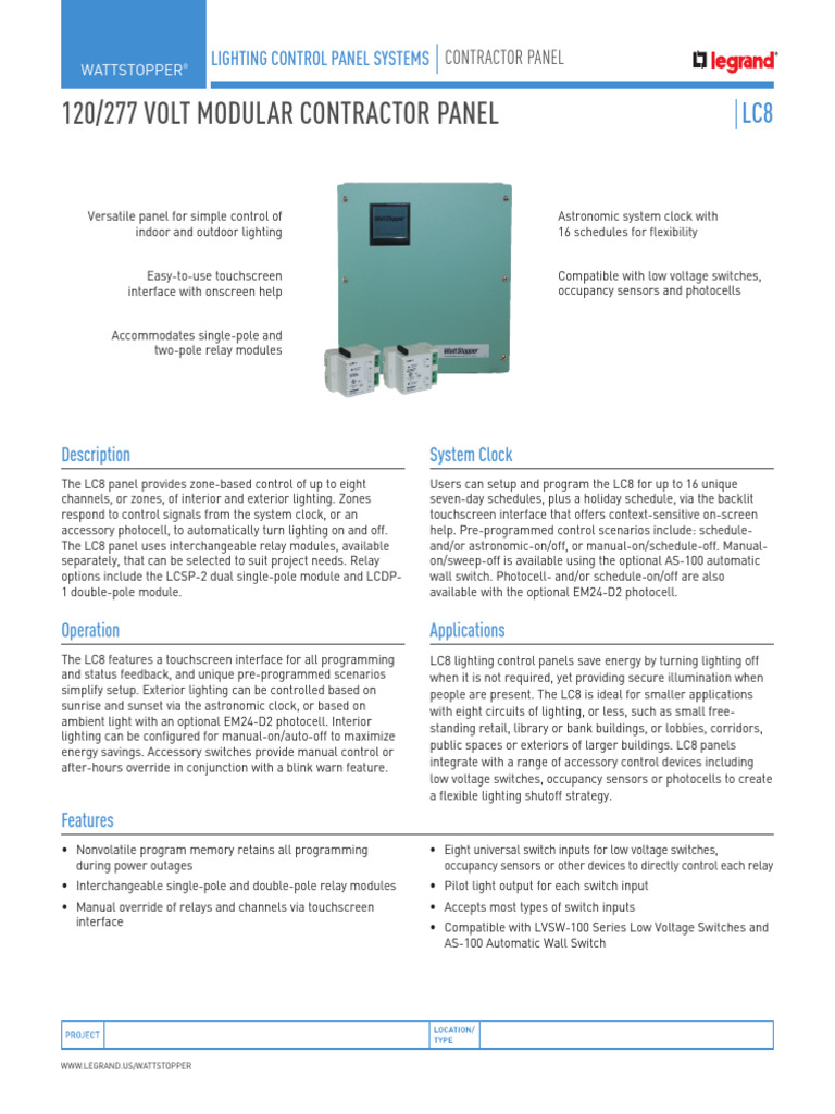 WS Cutsheet LC8 Contractor Panel - 38701 | PDF