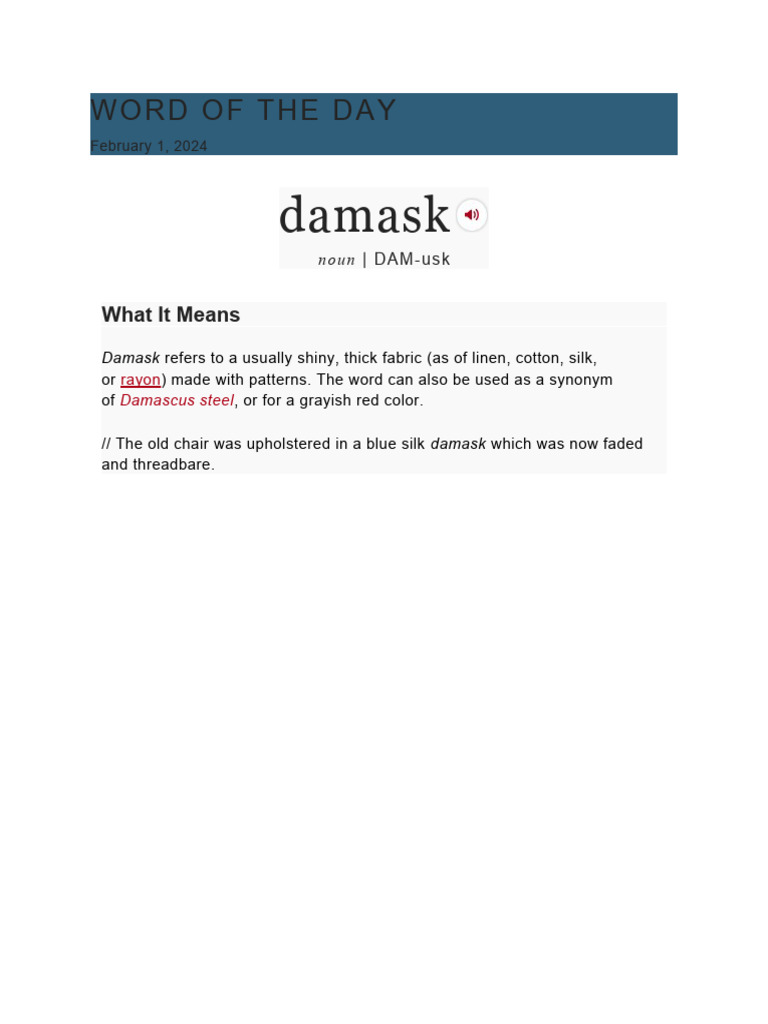 Damask Word of The Day PDF