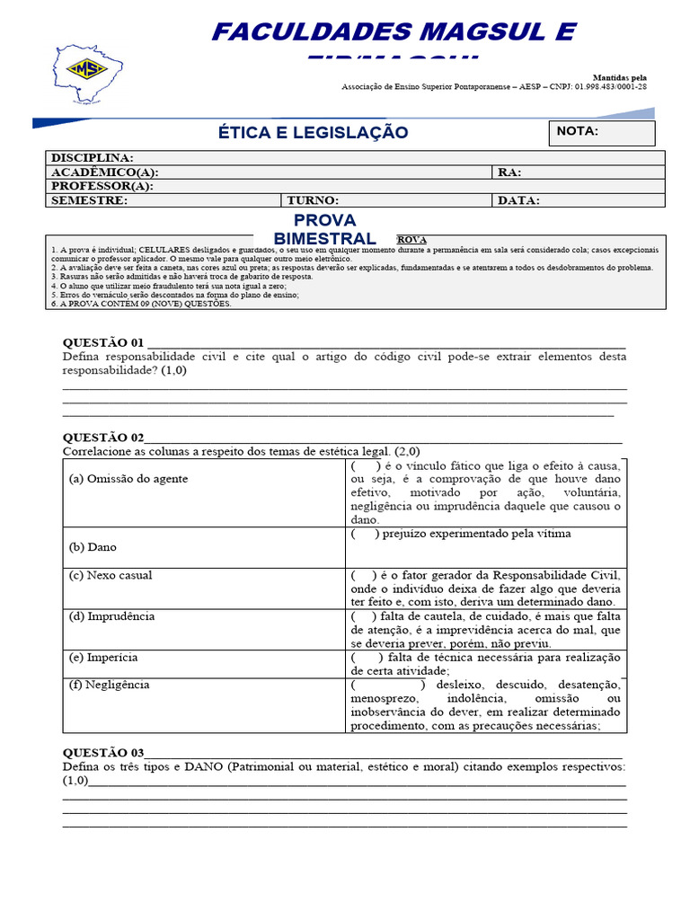 Prova de Ética e Legislação B2 | PDF