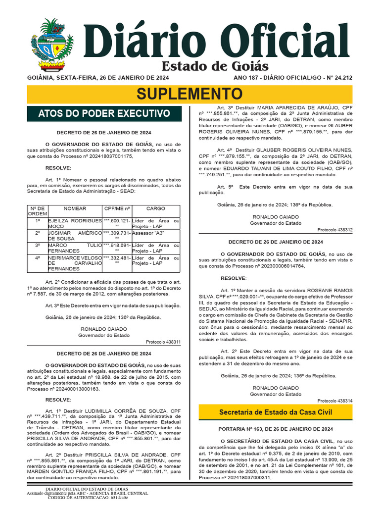 Atos do Poder Executivo de Goiás | PDF