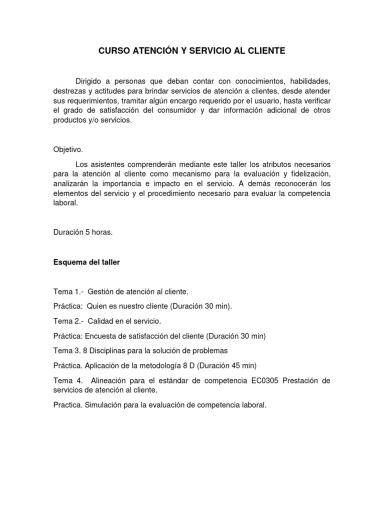 Curso de Atención al Cliente Efectivo | PDF | Servicio al Cliente ...