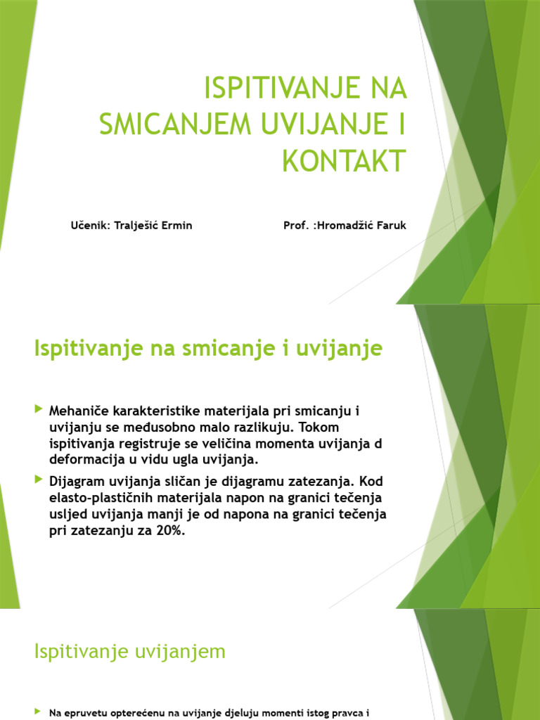 Ispitivanje Na Smicanje, Uvijanje I Kontakt | PDF