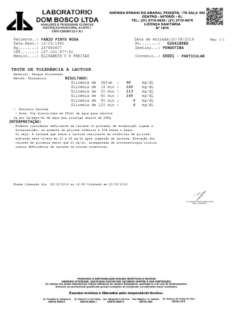 Teste de toler ncia a lactose 90 mg dl 125 mg dl 113 mg dl 105 mg dl 0