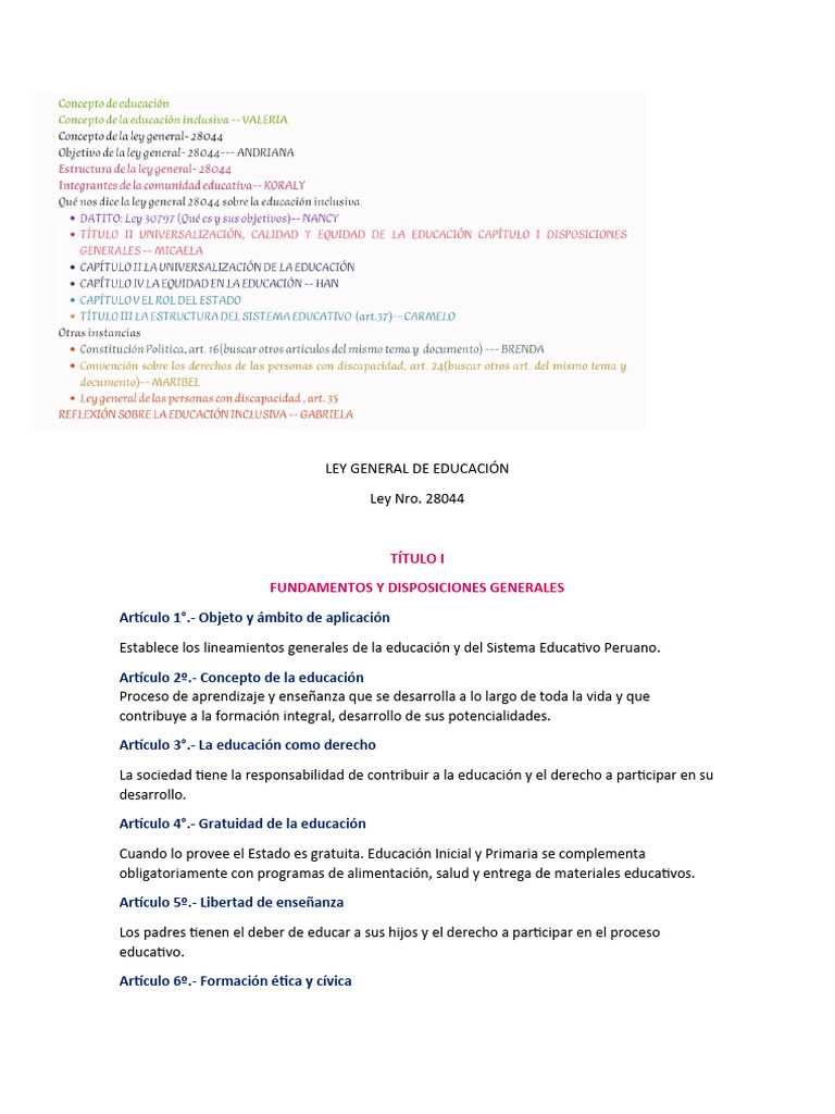 Ley General de Educación | PDF