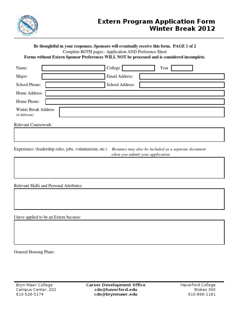 Ex Tern Application 2012 | PDF | Business | Finance & Money Management