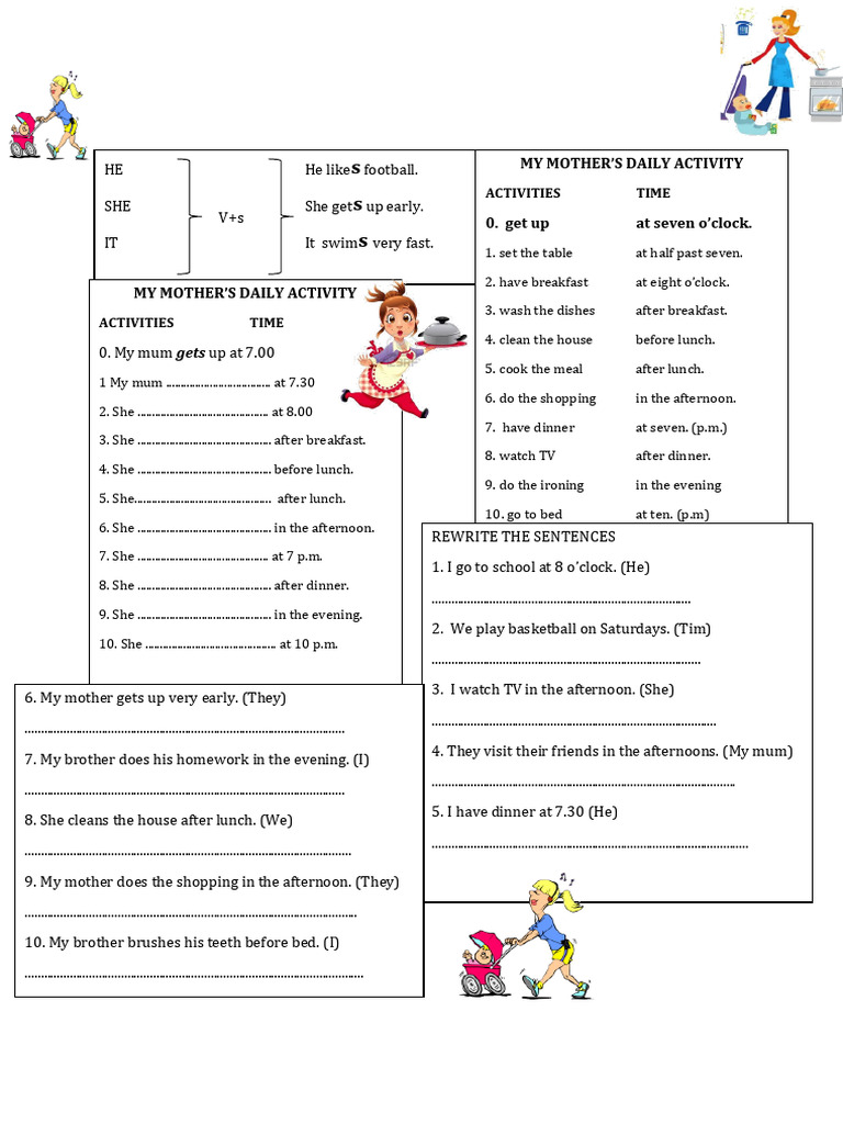 Daily Activities in Present Simple | PDF | Lunch | Dinner