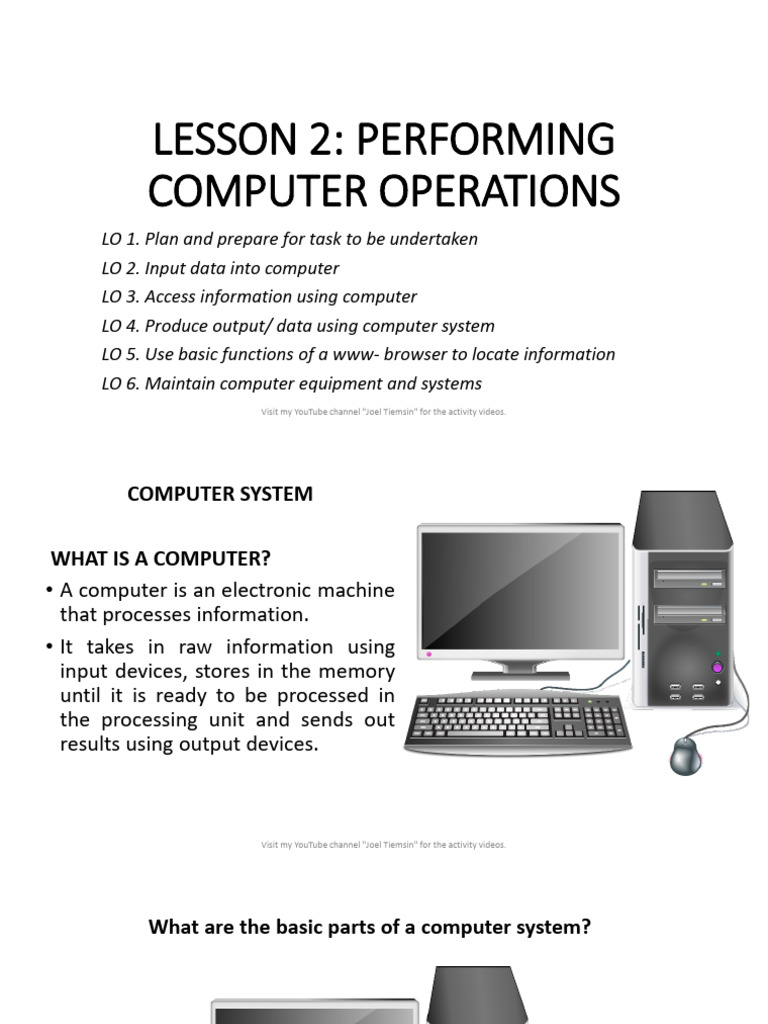 Lesson 2: Performing Computer Operations: Visit My Youtube Channel ...
