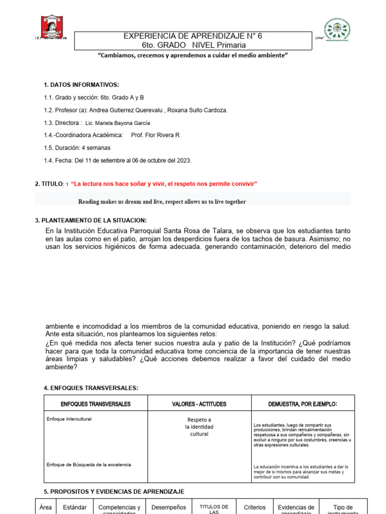 EDA6 - de 6to Grado | PDF | Crecimiento personal y profesional | Artes ...