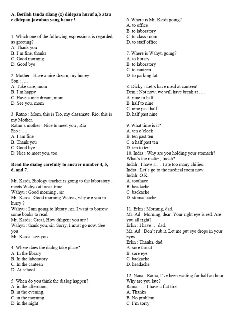 Soal Uts Bahasa Inggris Semester 1 Pdf