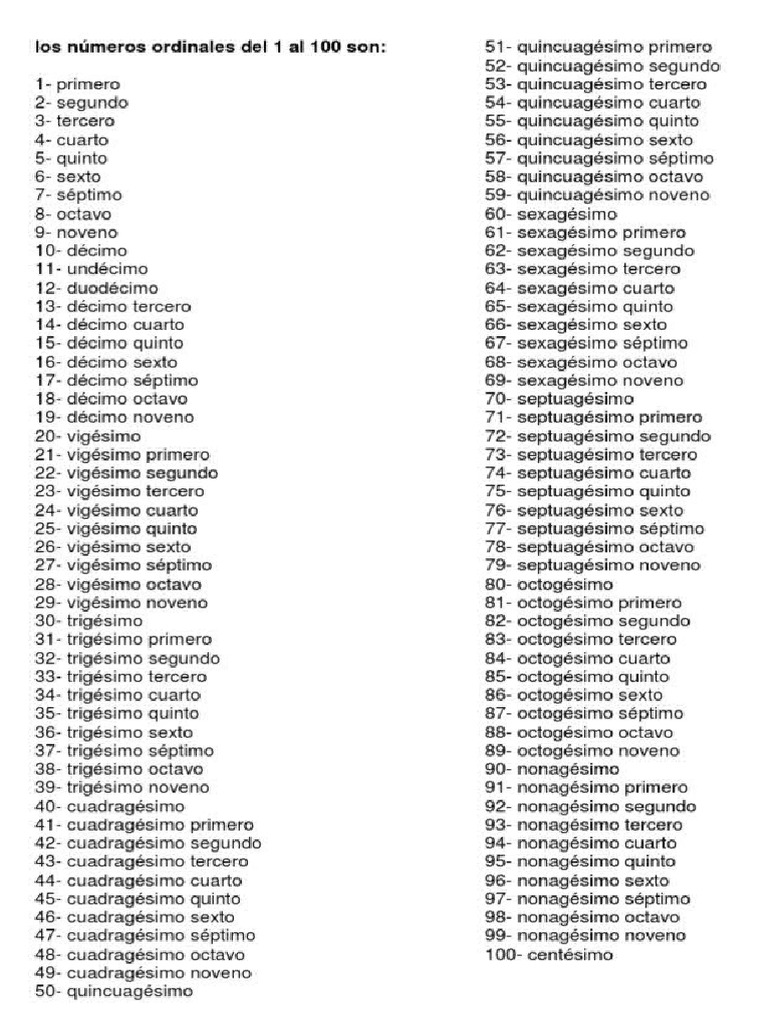 Numeros Ordinales Del 1 Al 100 Cesar | PDF
