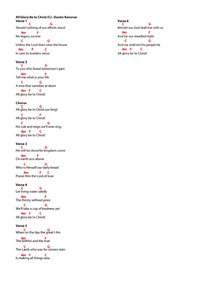 All Glory Be To Christ - Dustin Kensrue | PDF