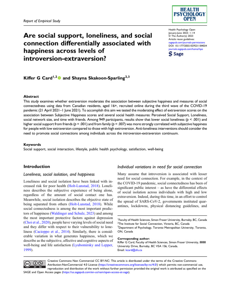 Are Social Support Loneliness and Social Connectio | PDF