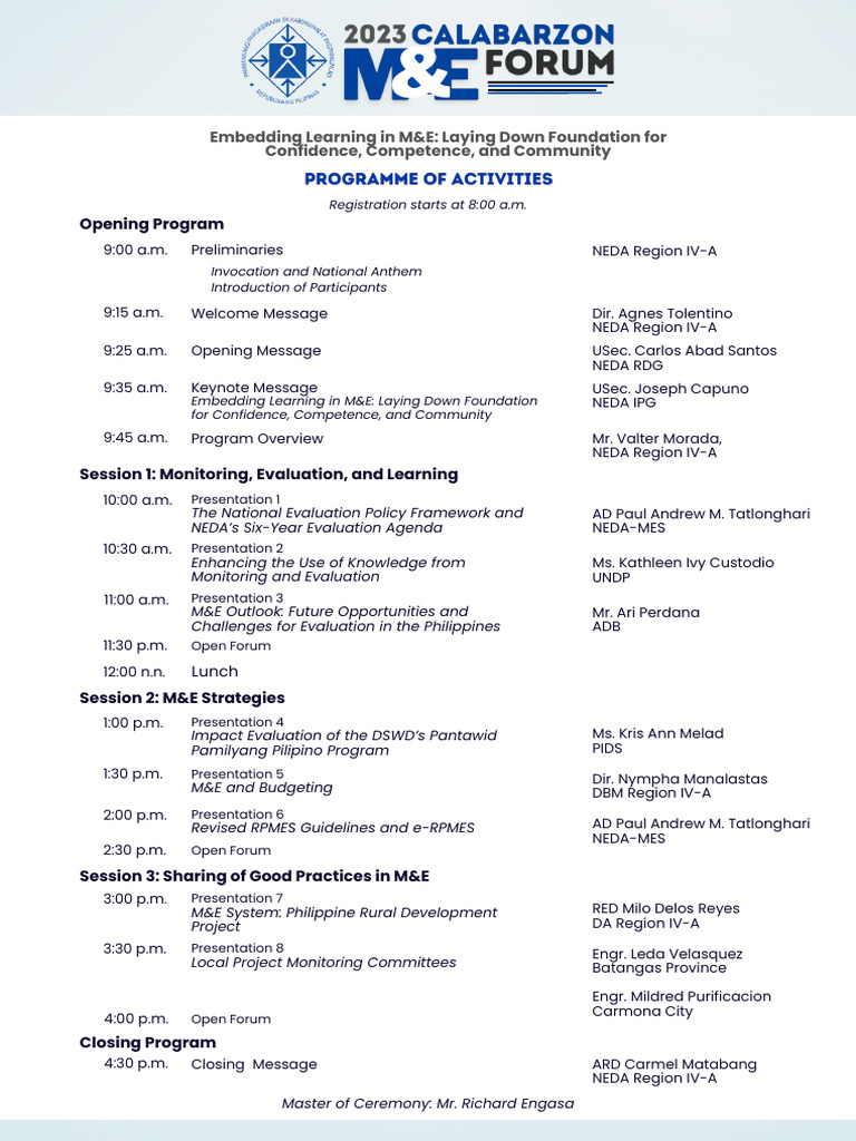 ME Forum Program and Logistical Concerns Updated 1012 | PDF