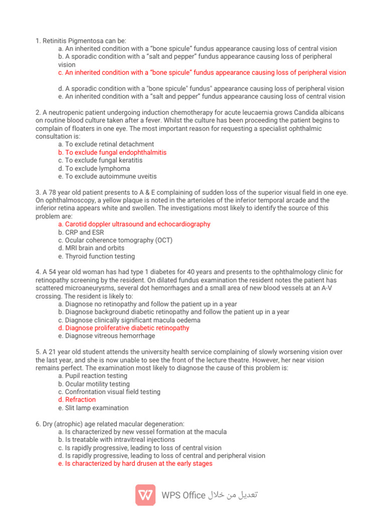 94 MCQs Ophthalmology With Answers DoKum | PDF
