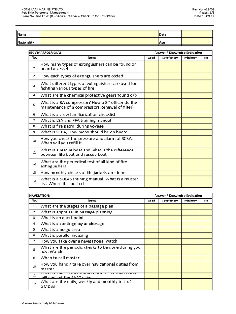 3rd Officer Interview Checklist | PDF | Freight Transport | Shipping